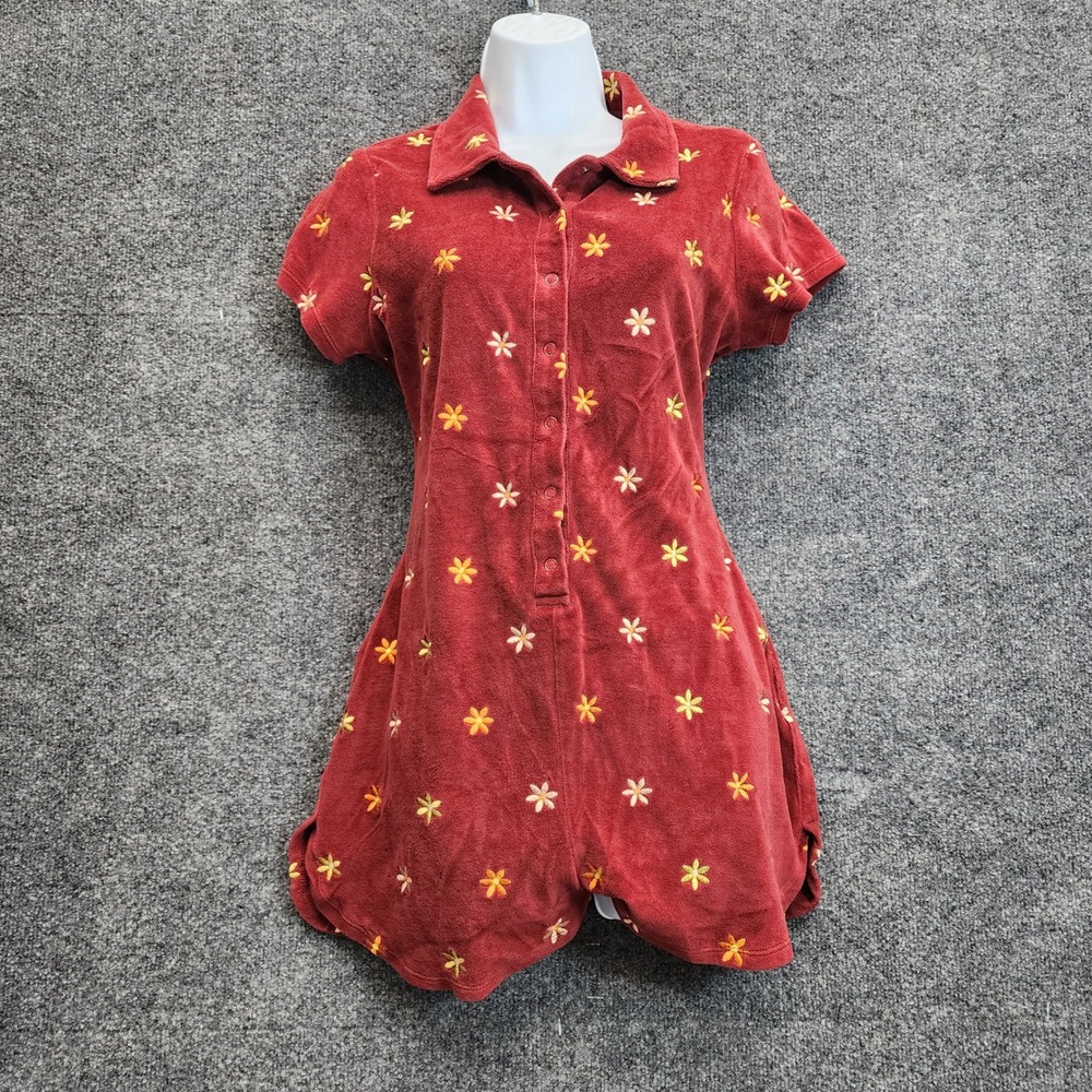 Urban Outfitters Floral Embroidered Terry Cloth Romper Women Large Boho 90s Y2K